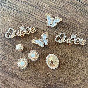Gold and White Butterfly and Queen CROC Charm Set